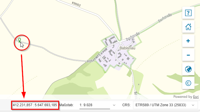 Geoportal - Koordinatenanzeige in der Fußzeile