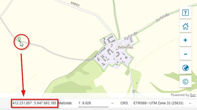 Geoportal - Koordinatenanzeige in der Fußzeile