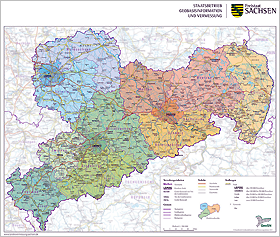 Karte des Freistaates Sachsen – politisch –