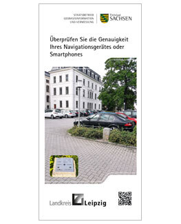 Flyer der Stelle des Referenzpunktes zur Überprüfung der Genauigkeit des Navigationsgerätes oder Smartphones des Landkreises Leipzig