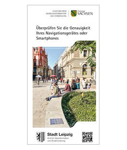 Flyer der Stelle des Referenzpunktes zur Überprüfung der Genauigkeit des Navigationsgerätes oder Smartphones der Stadt Leipzig