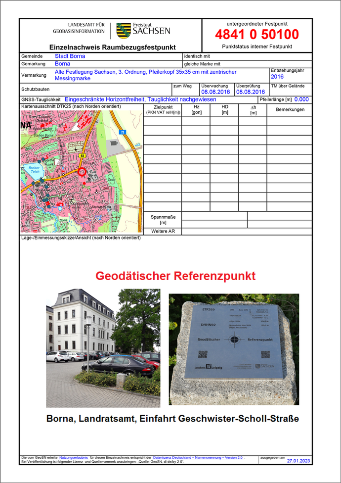 Festpunktbeschreibung Geodätischer Referenzpunkt Borna