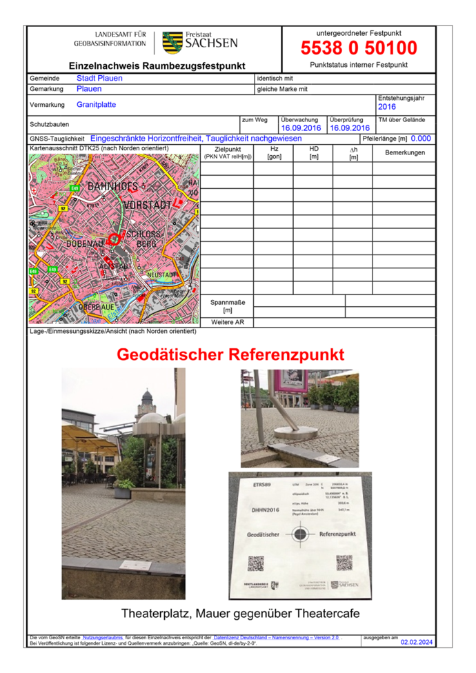 Festpunktbeschreibung Geodätischer Referenzpunkt Plauen