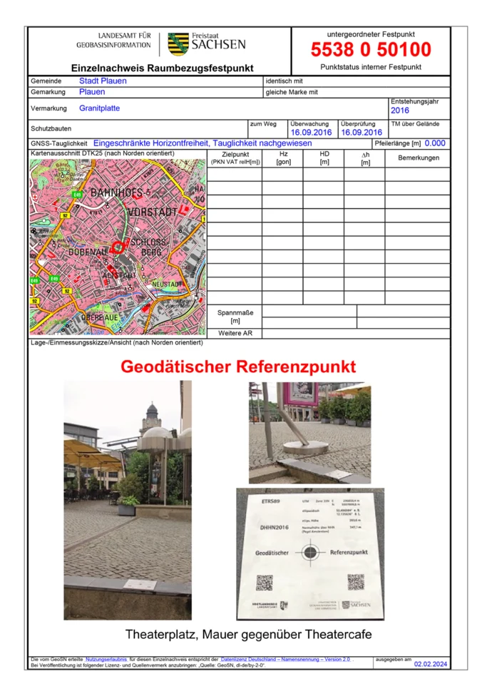 Festpunktbeschreibung Geodätischer Referenzpunkt Plauen