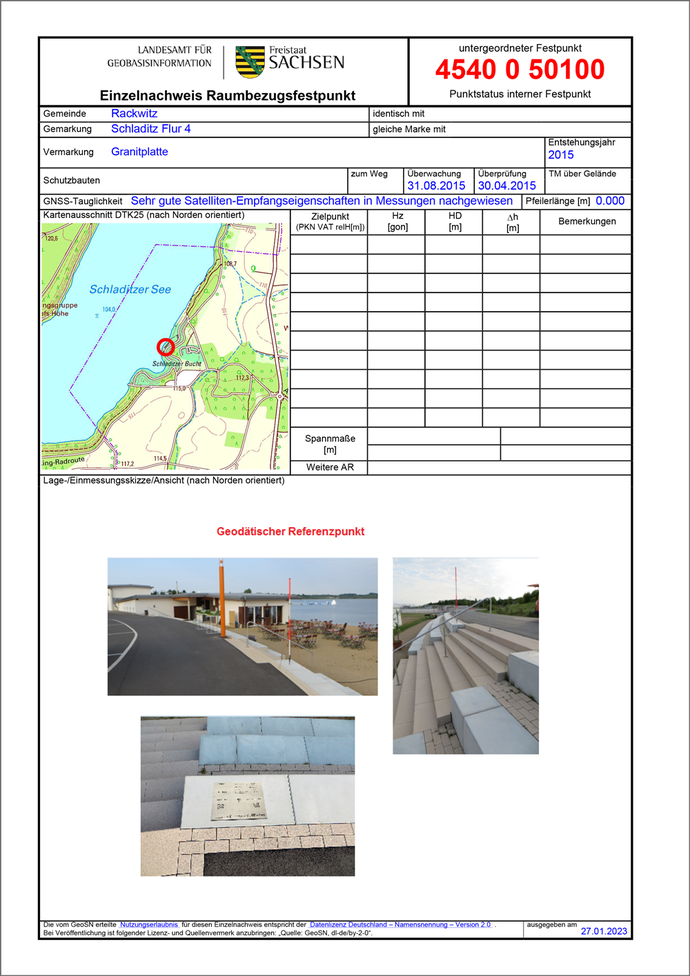 Festpunktbeschreibung Geodätischer Referenzpunkt Rackwitz