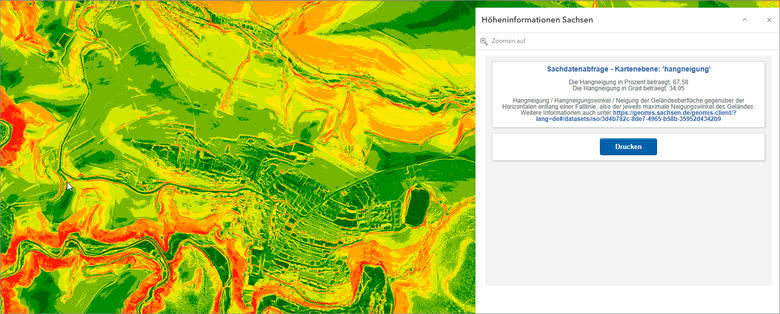 Hangneigungskarte im Web-Dienst inkl. Sachdatenabfrage
