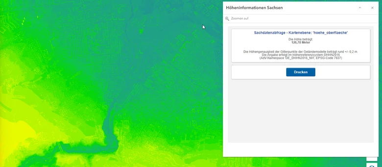 Rasterdaten des Digitalen Oberflächenmodells im Web-Dienst inkl. Sachdatenabfrage