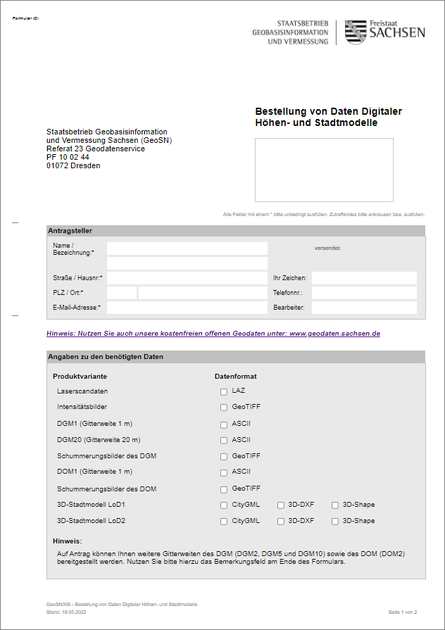 Abbildung des Bestellformulars