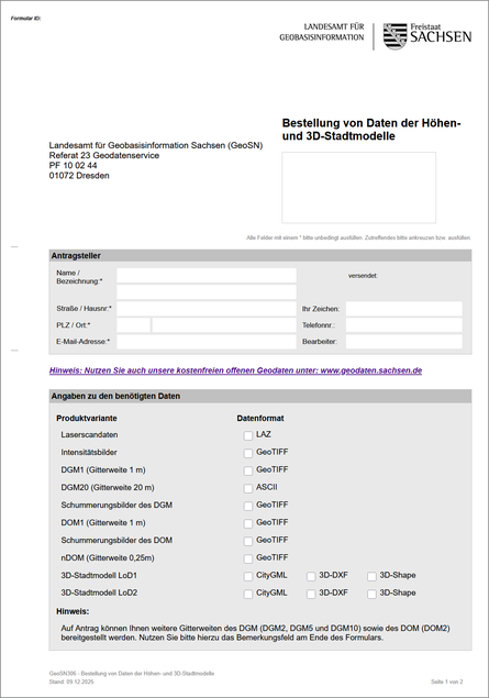 Formular zur Bestellung von Daten der Höhen- und 3D-Sradtmodelle