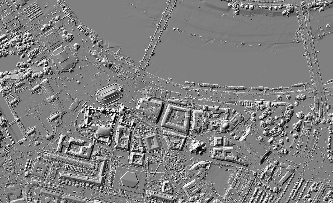 Schummerungsdarstellung eines Digitalen Oberflächenmodells (Ausschnitt) 