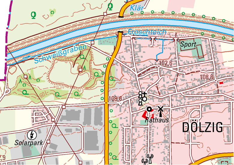ATKIS-SK25 konforme Darstellung des Basis-DLM, Ortslage Dölzig