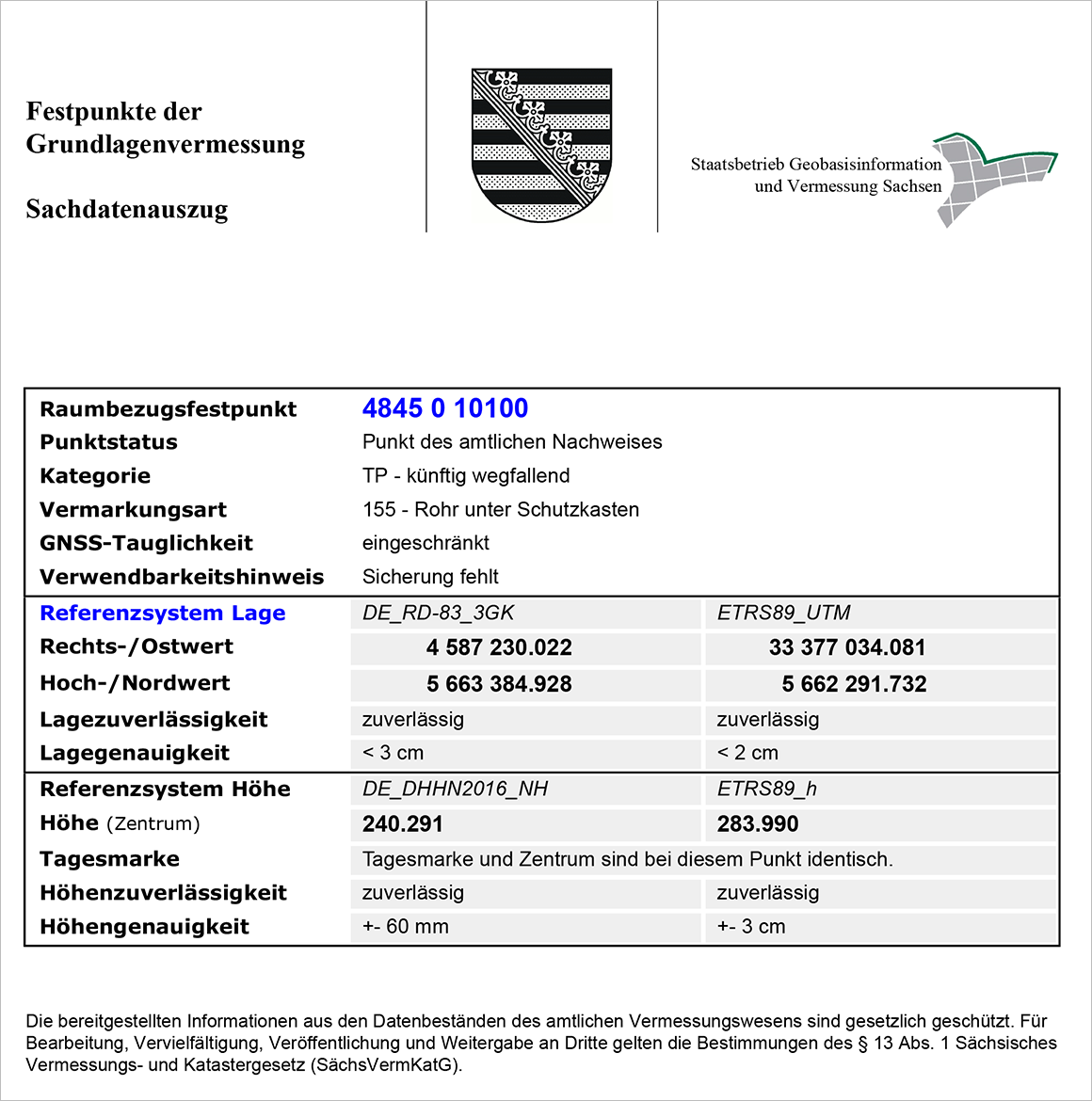 Sachdatenauszug