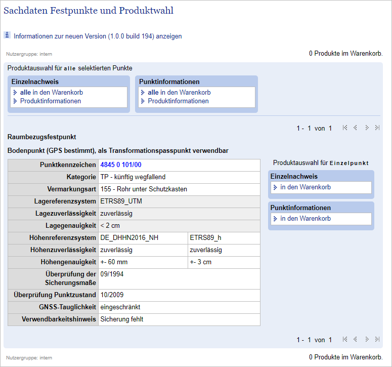 Sachdatenanzeige