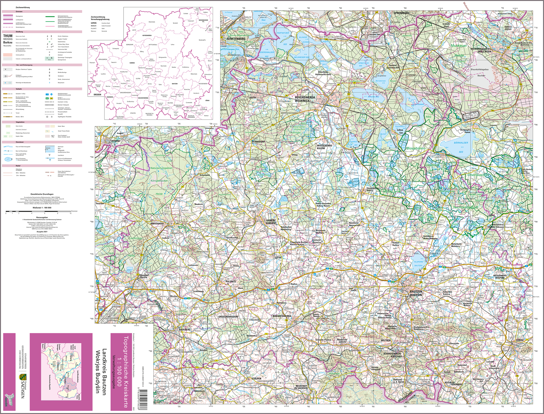 Kreiskarte 1:100 000 Landkreis Bautzen