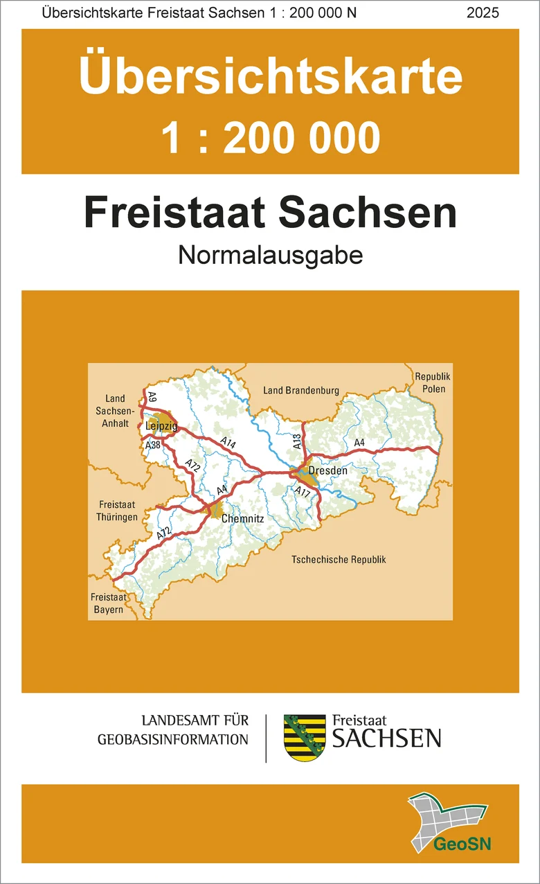 Cover der Normalausgabe der Übersichtskarte Freistaat Sachsen 1:200 000