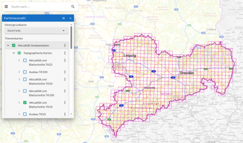 Screenshot Geoviewer Blattschnitt und Aktualität Topographische Karten