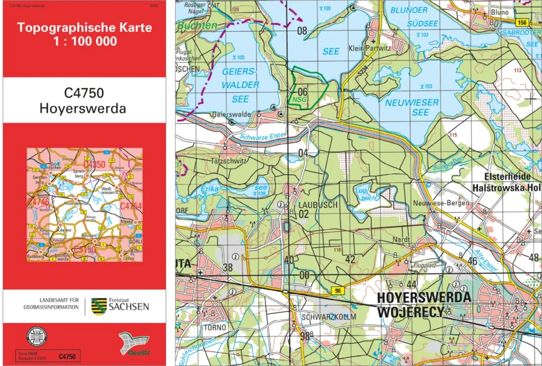 Cover und Ausschnitt der Topographischen Karte 1 : 100 000 Hoyerswerda