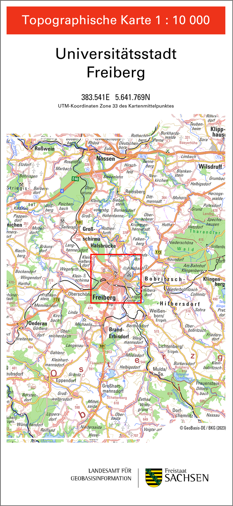 Kartencover bzw. Kartentitel der TK10, Universitätsstadt Freiberg