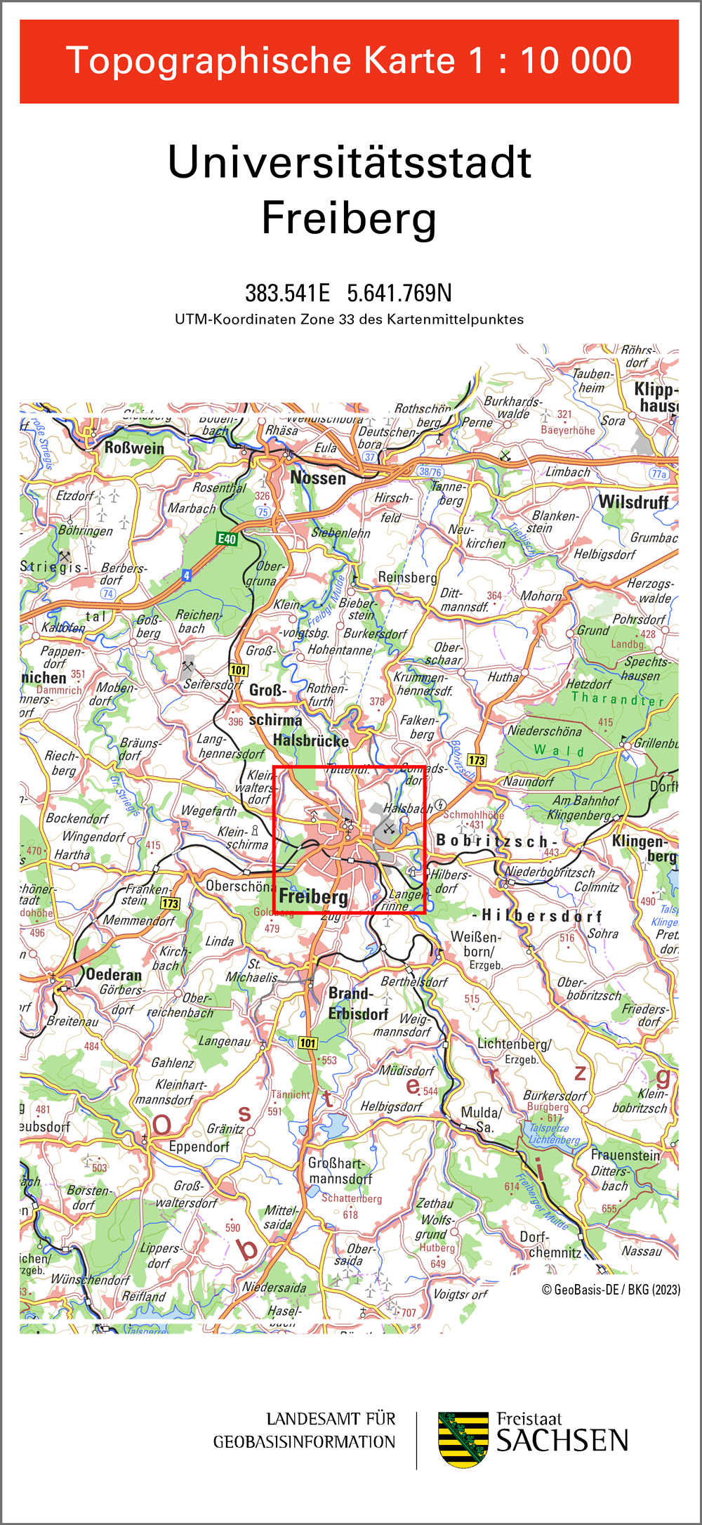 Kartencover bzw. Kartentitel der TK10, Universitätsstadt Freiberg