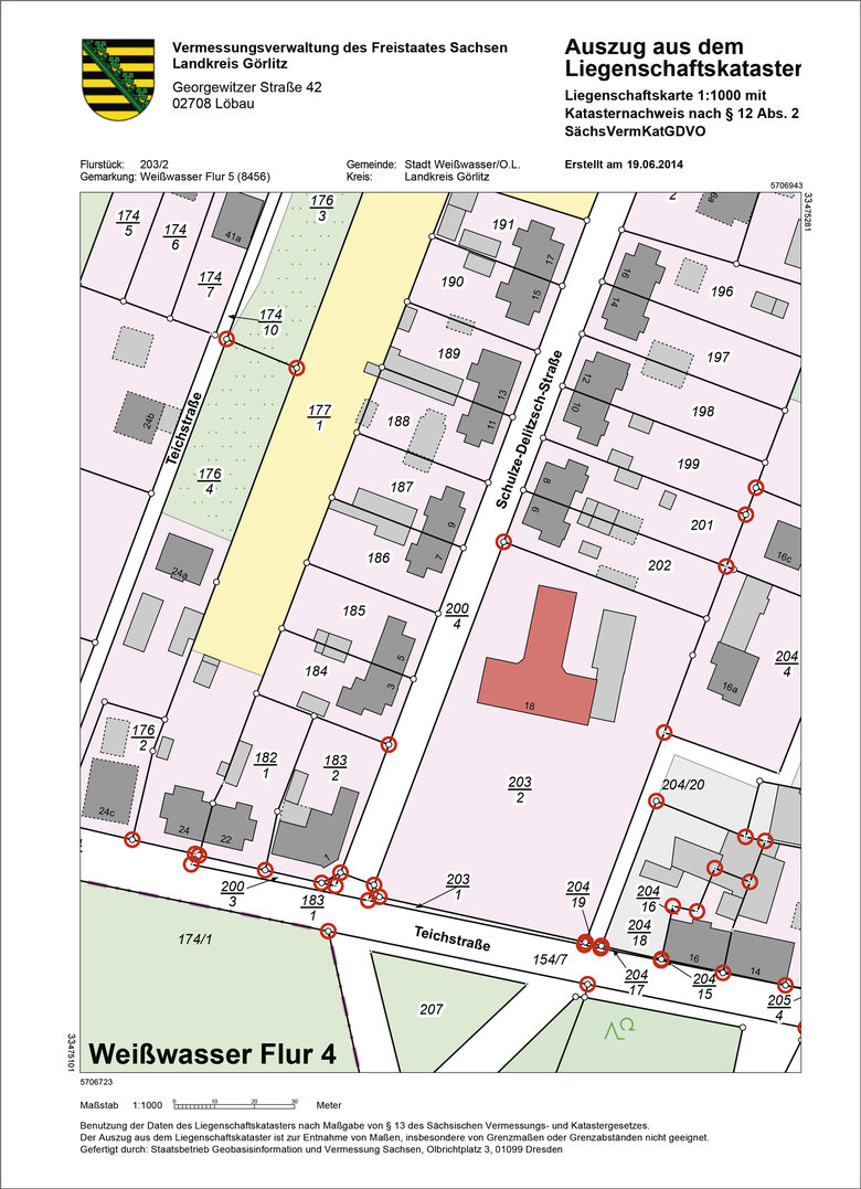 Muster eines Auszugs aus dem Liegenschaftkataster mit Katasternachweis
