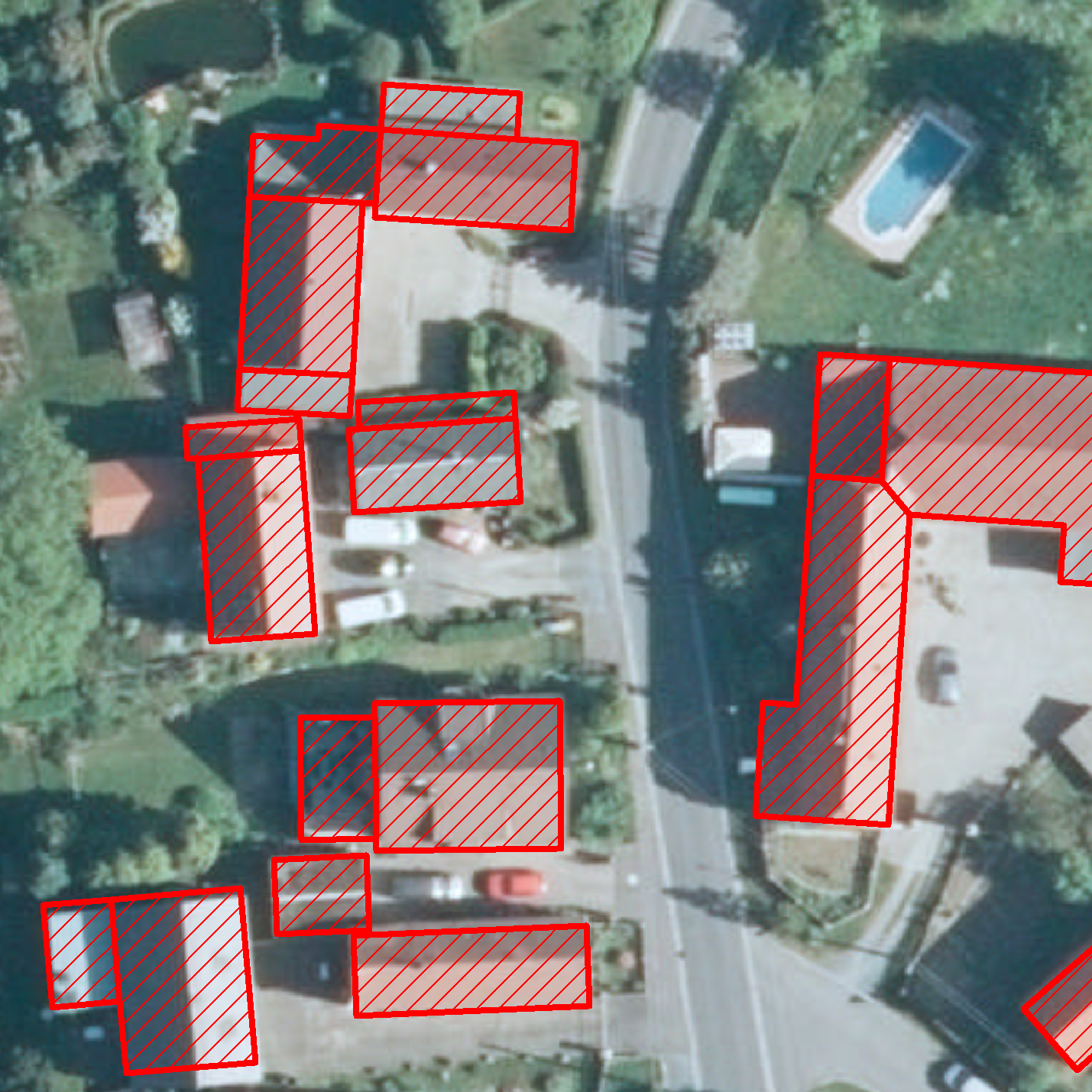 Orthophoto mit Hausumringen